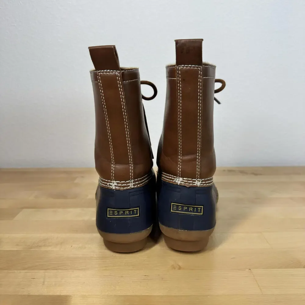 Esprit Women's Blue and‎ Brown Lace Faux Fur Lined Winter Duck Boots Size 8M